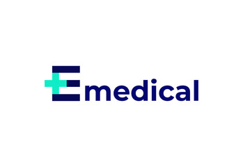 Logo letter E with symbol medical plus, Creative template for hospital and healthcare.