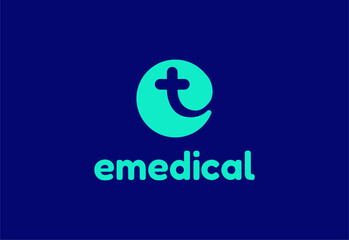 Logo letter E with symbol medical plus, Creative template for hospital and healthcare.