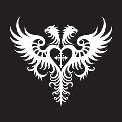 Tribal Winged Heart Tattoo Design,Gothic Heart with Wings Vector Art,Vintage Winged Heart Ornament Design,Sacred Heart with Wings Tattoo Style,Black and White Tribal Heart Illustration