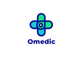 Logo letter O with symbol medical plus, Creative template for hospital and healthcare.