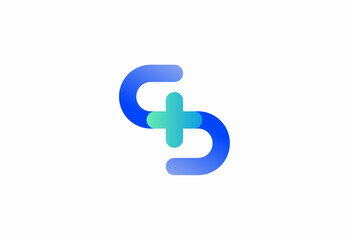 Logo letter S with symbol medical plus, Creative template for hospital and healthcare.