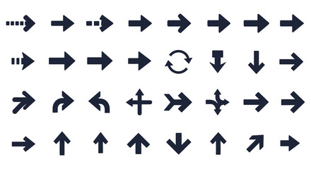 Collection of Black Arrow Vector Icons Pointing in Various Directions and Styles