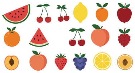 Collection of Colorful Cartoon Fruit Illustrations on a White Background