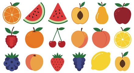 Collection of Colorful Cartoon Fruit Illustrations on a White Background