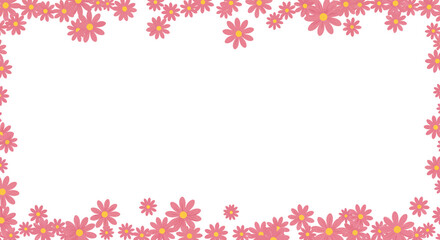 Floral Frame with Pink Flowers and Yellow Centers on White Background