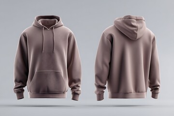 Isolated brown hoodie mockup with front and back views, offering a blank template for customized designs or text overlays.