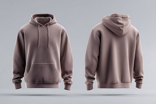 Isolated brown hoodie mockup with front and back views, offering a blank template for customized designs or text overlays.