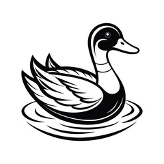 Elegant line art depicting a teal duck floating peacefully on a calm pond