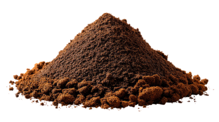 The Essence of Ground Coffee: A close-up shot reveals a rich, inviting pile of freshly ground coffee, showcasing its dark brown color and aromatic texture.