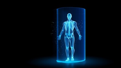 Futuristic Hologram of Human Anatomy and Skeleton Scan