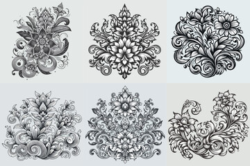 Vector image of floral line art ornament design