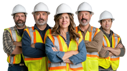 Construction Crew at Work: A focused construction crew poses, showcasing solidarity and professionalism with a united front, ready to bring your vision to life.