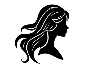 Side view silhouette of a woman with loose hair, vector illustration
