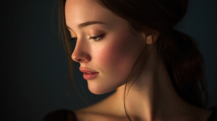 Fototapeta premium Portrait of a Young Woman: A Study in Light and Shadow