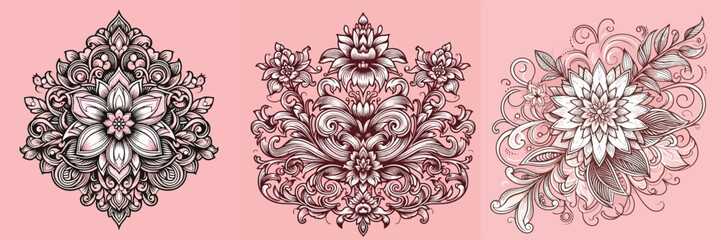 Vector image of floral line art ornament design