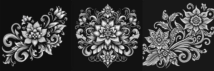 Vector image of floral line art ornament design
