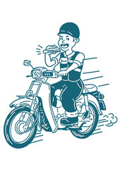 Obraz premium Breakfast motorbike worker