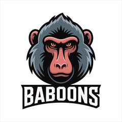 Angry Baboon Head Vector Illustration,Wild Baboon Mascot Head Design,Cartoon Baboon Face Logo Template,Fierce Baboon Animal Head Artwork,Detailed Baboon Head Vector Drawing,Baboon Head Esports Logo