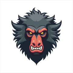 Angry Baboon Head Vector Illustration,Wild Baboon Mascot Head Design,Cartoon Baboon Face Logo Template,Fierce Baboon Animal Head Artwork,Detailed Baboon Head Vector Drawing,Baboon Head Esports Logo