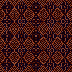 Seamless pattern featuring vibrant turquoise tribal motifs on a dark background. The design incorporates repeating diamond shapes and intricate symmetrical shapes, giving it a modern ethnic and geomet