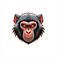 Angry Baboon Head Vector Illustration,Wild Baboon Mascot Head Design,Cartoon Baboon Face Logo Template,Fierce Baboon Animal Head Artwork,Detailed Baboon Head Vector Drawing,Baboon Head Esports Logo