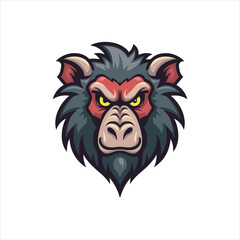 Angry Baboon Head Vector Illustration,Wild Baboon Mascot Head Design,Cartoon Baboon Face Logo Template,Fierce Baboon Animal Head Artwork,Detailed Baboon Head Vector Drawing,Baboon Head Esports Logo