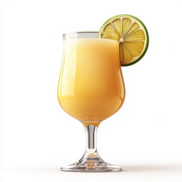 Yellow Frothy Cocktail with Lime Garnish in Glass