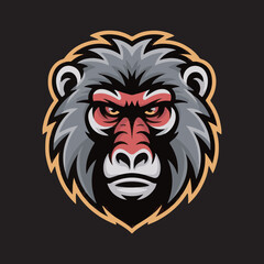 Angry Baboon Head Vector Illustration,Wild Baboon Mascot Head Design,Cartoon Baboon Face Logo Template,Fierce Baboon Animal Head Artwork,Detailed Baboon Head Vector Drawing,Baboon Head Esports Logo