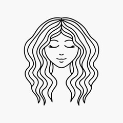 Beautiful Woman Face Wavy Hair Beauty Line Vector Illustration