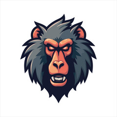 Angry Baboon Head Vector Illustration,Wild Baboon Mascot Head Design,Cartoon Baboon Face Logo Template,Fierce Baboon Animal Head Artwork,Detailed Baboon Head Vector Drawing,Baboon Head Esports Logo