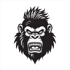 Angry Gorilla Head Vector Illustration,Cool Gorilla Face Logo Design,Fierce Gorilla Mascot Vector Art,Aggressive Gorilla Head Drawing,Wild Gorilla Face Graphic Design,Cartoon Style Gorilla Head Vector