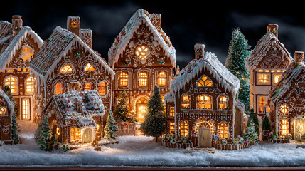 Obraz premium Explore the Art and Tradition of Decorated Gingerbread Houses: A Delightful Blend of Creativity and Festive Cheer to Sweeten Your Holiday Season