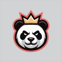 Panda Mascot Logo with Crown Vector Illustration,Angry Panda Esport Logo Vector Design,Cartoon Panda Face Logo with Crown Vector,Aggressive Panda Mascot Vector for Gaming Team,Modern Panda Logo Design