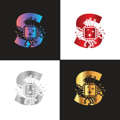 Fototapeta premium Letter S logo, S logo, AI logo set, modern and minimal design, tech-inspired, colorful icons and symbols, suitable for artificial intelligence, innovation, branding, startups, and digital identity.