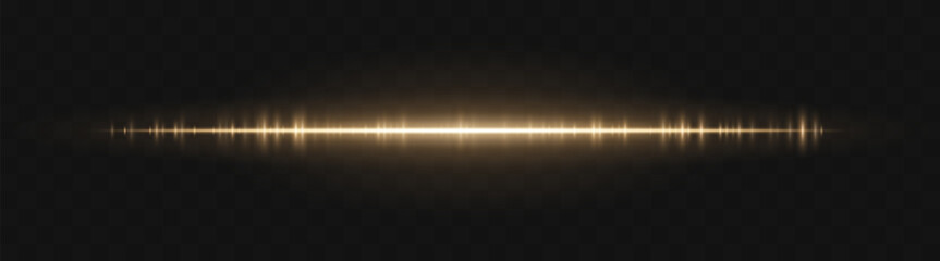 Soundwave. Thin light stripe with soft glow and frequency rhythm on transparent background. Ideal for voice, audio, pulse, signal or waveform interface.