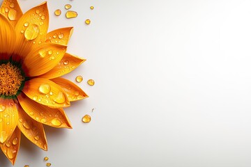 Obraz premium Close-up of an orange flower with water droplets on a white surface