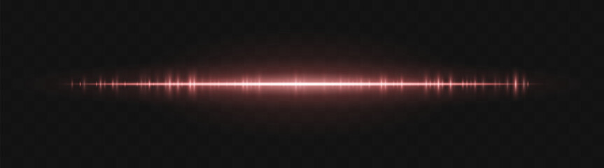 Soundwave. Thin light stripe with soft glow and frequency rhythm on transparent background. Ideal for voice, audio, pulse, signal or waveform interface.