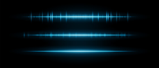 Audio beam set icon. Three glowing frequency bars with different intensity and rhythm. Suited for sound interface, tech visuals or music waveform design.