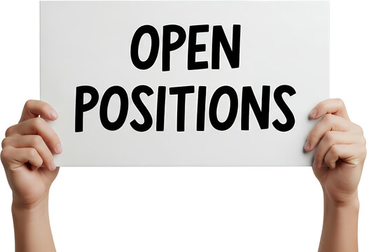 Hands holding sign with OPEN POSITIONS text isolate hiring recruitment job opening employment career