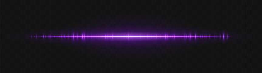 Soundwave. Thin light stripe with soft glow and frequency rhythm on transparent background. Ideal for voice, audio, pulse, signal or waveform interface.