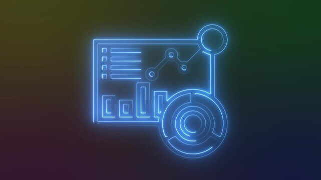 Futuristic Blue Color Neon Data Analytics Dashboard Icon with colorful Background.