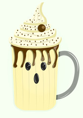 Halloween Ghostly Vanilla Milkshake Cartoon Illustration