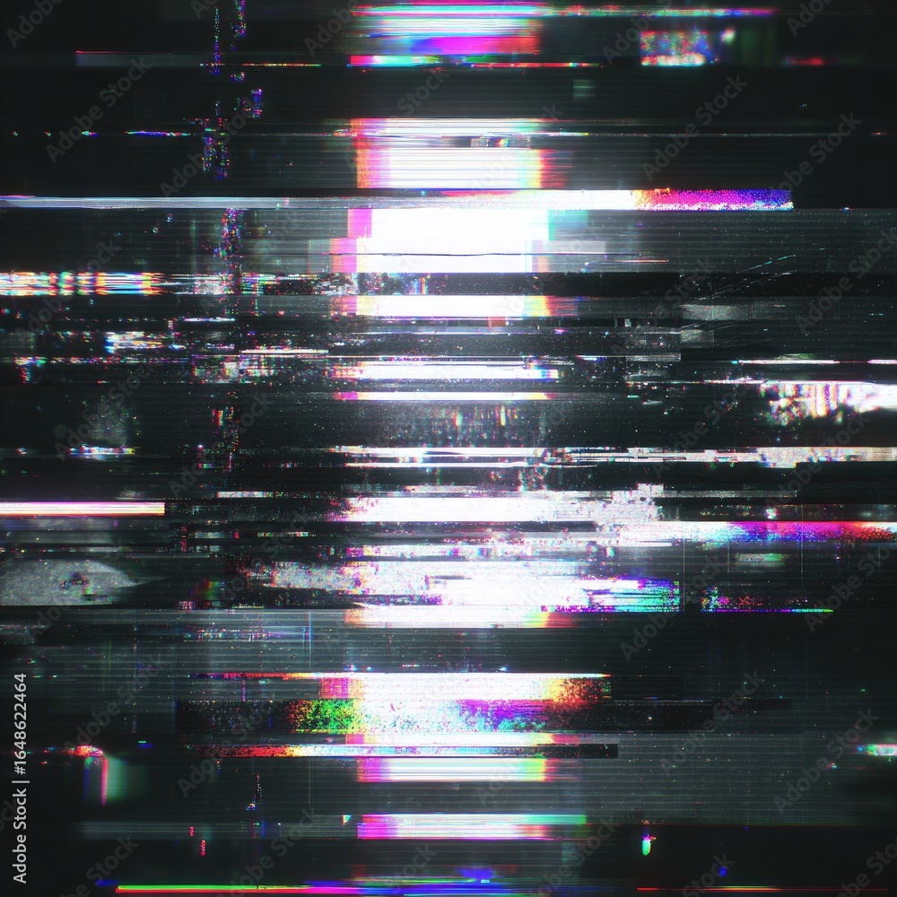 Poster abstract digital glitch art with horizontal lines and color distortions