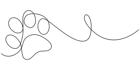 Continuous one line drawing of a animal paw pad, One line drawing of a dog paw print in minimalist vector outline style, isolated on white background.  © SHANTO