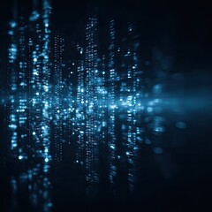 Abstract digital data stream, light blue text on dark background