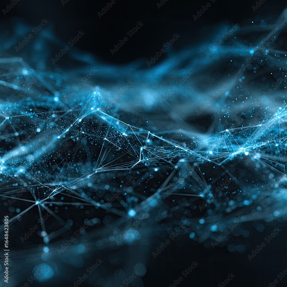 Aufkleber abstract digital network of interconnected points and lines in deep blue tones