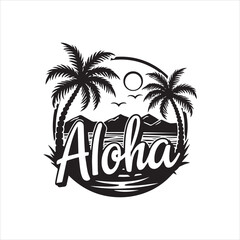 Aloha Hawaii Retro Typography Design,Tropical Aloha Hawaii Beach Logo,Summer Palm Tree Hawaii Illustration,Vintage Aloha Hawaii Travel Badge,Hawaiian Island Paradise Vector Art,Aloha Hawaii Palm Tree 