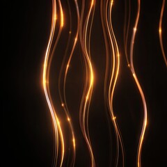 Abstract golden, wavy lines on black background