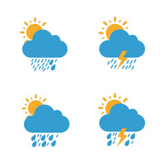 Weather icons showing sun and cloud with rain and lightning