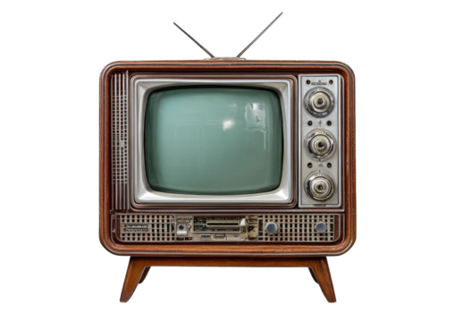 Vintage television,  wood-framed, light-green screen